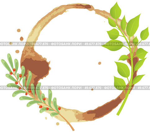 Coffee or tea stain, splashes of cups, mugs and drops. High quality abstract shape for menu, bar, cafe, restaurant. Ink, paint or other liquid cup stain. Trace from mug with drink vector illustration. Coffee or tea stain, splashes of cup, drops. Trace from mug with drink abstract round shape. Стоковая иллюстрация, агентство Ingram Publishing / Фотобанк Лори