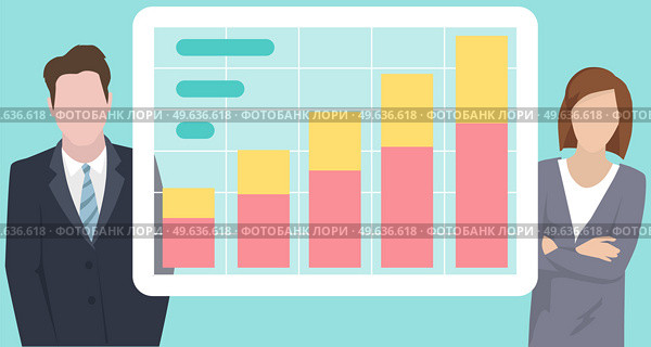 Colleagues talk about financial indicators. Workers communicate solve business development issues, collaboration and discussion graphical business report with charts. Teamwork, joint work in company. Teamwork, joint work in company. Collaboration and discussion graphical business report with charts. Стоковая иллюстрация, агентство Ingram Publishing / Фотобанк Лори