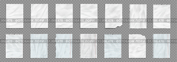 Collection of Wrinkled and Torn Paper Sheets. Стоковая иллюстрация, иллюстратор Андрей Апоев / Фотобанк Лори