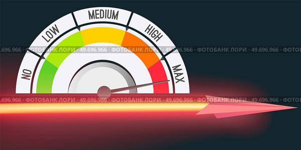 Color scale with arrow from red to green and caliber of speed. Measuring device icon sign tachometer, speedometer, indicators. Colorful infographic gauge element from no to max, energy buildup. Color scale with arrow from red to green and caliber of speed. Measuring device icon sign tachometer. Стоковая иллюстрация, агентство Ingram Publishing / Фотобанк Лори