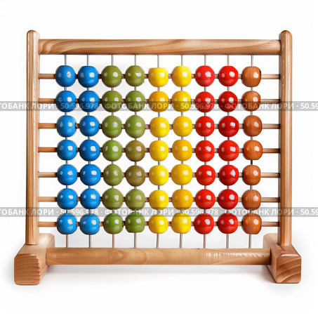 Colorful abacus showing numbers on white background. Стоковое AI-изображение, AI-художник Иван Рябоконь / Фотобанк Лори