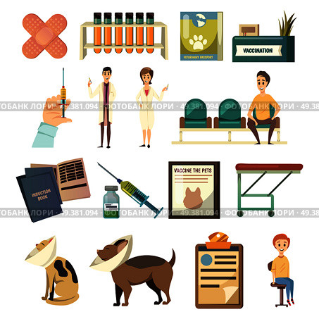 Compulsory vaccination orthogonal icons set with hand holdinig syringe pets patients medical assistaants vet isolated vector illustration . Compulsory Vaccination Orthogonal Icons Set. Стоковая иллюстрация, агентство Ingram Publishing / Фотобанк Лори