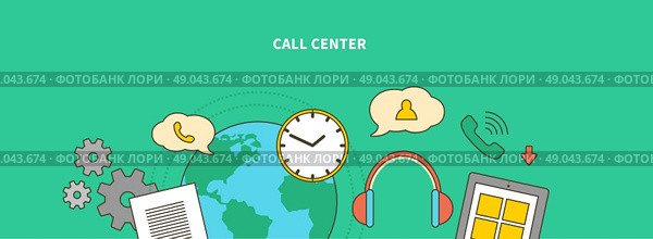 Concept of business process. Accompanying of the product on the market. Call Center. For web design, analytics, graphic design and in flat design on colored background. Стоковая иллюстрация, агентство Ingram Publishing / Фотобанк Лори