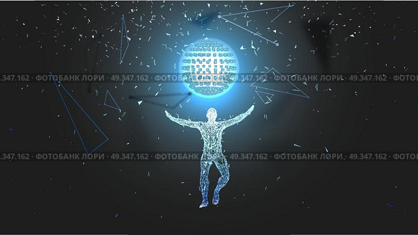 Conceptual abstract man. Connected lines, dots, triangles, particles. cience fiction scene. Artificial intelligence concept. High technology vector, digital background. 3D render vector illustration.. Conceptual abstract man. Connected lines, dots, triangles, particles on black background. Science fiction scene. Artificial intelligence concept. High technology vector, digital background. 3D render vector illustration. Стоковая иллюстрация, агентство Ingram Publishing / Фотобанк Лори