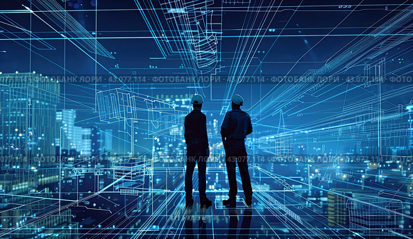 Connected Leadership: A Teams Vision and Strategy Enhanced by Digital Communication and Urban Dynamics. Стоковое AI-изображение, AI-художник Ярославский Максим / Фотобанк Лори