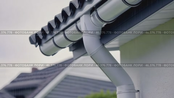 Contemporary Gutter Installed on a Residential House Roof to Enhance Functionality. Clean well maintained rain gutter system. Roof architecture effectively. Polymer storm drainage. Home architectural. Стоковое AI-видео, аниматор Марина Демидюк / Фотобанк Лори