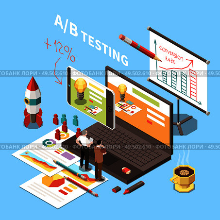 Conversion rate optimization concept with ab testing of websites process 3d vector illustration. Стоковая иллюстрация, агентство Ingram Publishing / Фотобанк Лори