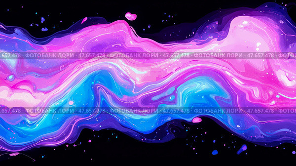 Cosmic Fluidity: A mesmerizing blend of luminescent streams in swirling motion on a dark void backdrop for modern digital artwork. Стоковое AI-изображение, AI-художник Данила Большаков / Фотобанк Лори