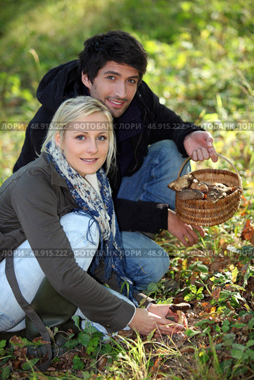 Couple gathering mushrooms. Стоковое фото, агентство Ingram Publishing / Фотобанк Лори
