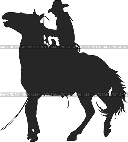 Cowboy riding a horseback, isolated vector silhouette. Стоковая иллюстрация, иллюстратор Долотова Елена Викторовна / Фотобанк Лори