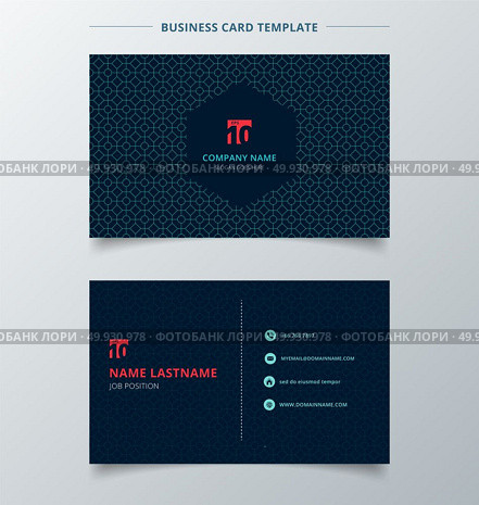 Creative business card and name card template dark blue color modern with square octagon and circle pattern abstract concept and commercial design. vector graphic illustration. Стоковая иллюстрация, агентство Ingram Publishing / Фотобанк Лори