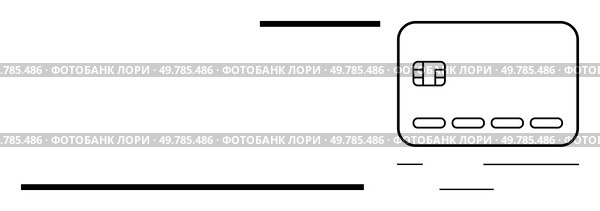 Credit card with a microchip, multiple geometric lines around it representing the data flow and security. Ideal for financial services, banking, online transactions, cybersecurity, fintech, digital. Minimalist Credit Card Design with Chip and Geometric Lines Highlighting Modern Payment Methods. Стоковая иллюстрация, агентство Ingram Publishing / Фотобанк Лори