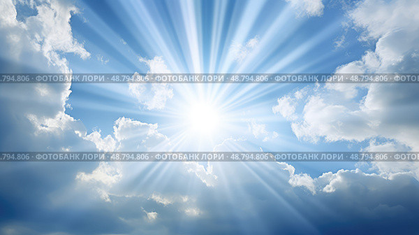crepuscular sunny sky with clouds ai generated. Стоковое AI-изображение, AI-художник Vectorwin / Фотобанк Лори