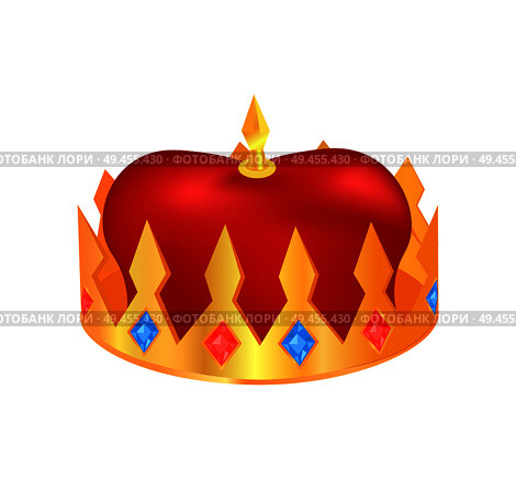 Crown made of gold poster, banner with symbolic image, of monarchy and king hat, with diamonds and brilliants, vector illustration isolated on white. Crown Made of Gold Poster Vector Illustration. Стоковая иллюстрация, агентство Ingram Publishing / Фотобанк Лори