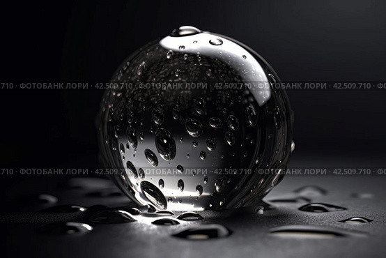 Crystal ball with water splashes on dark background. Generate ai. Стоковое AI-изображение, AI-художник Иван Рябоконь / Фотобанк Лори
