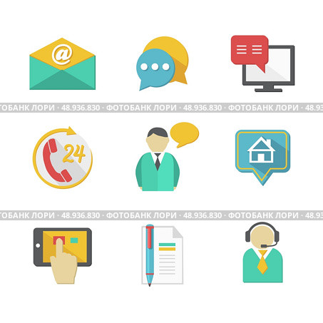 Customer helpdesk contacts design elements of envelope call and support apps isolated vector illustration. Стоковая иллюстрация, агентство Ingram Publishing / Фотобанк Лори