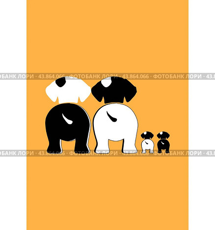 cute dog family site and looking foward. Стоковая иллюстрация, иллюстратор Nicholas Han / Smarterpix / Фотобанк Лори