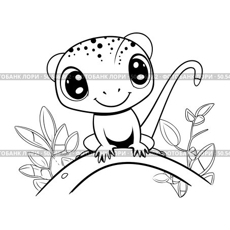 Cute leopard gecko sitting on the branch. Vector illustration. Стоковая иллюстрация, агентство Ingram Publishing / Фотобанк Лори