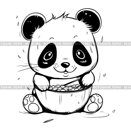 Cute panda bear with a bowl of nuts. Vector illustration. Стоковая иллюстрация, агентство Ingram Publishing / Фотобанк Лори