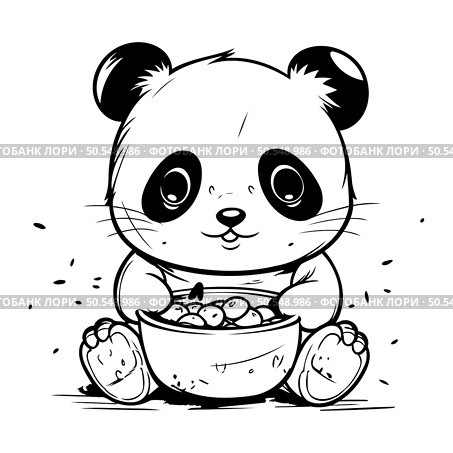 Cute panda eating from a bowl of food. Vector illustration. Стоковая иллюстрация, агентство Ingram Publishing / Фотобанк Лори