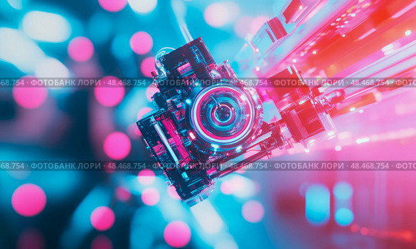 Cyberpunk Abstract: A futuristic tech core amidst neon lights, design for concept art and scifi posters. Стоковое AI-изображение, AI-художник Данила Большаков / Фотобанк Лори