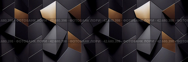 Dark abstract panoramic background. Modern futuristic mosaic pattern of various geometric shapes and polygons. Wide rough texture background with seamless pattern. Perfect for design. Generative AI. Стоковое AI-изображение, AI-художник Андрей Степанов / Фотобанк Лори