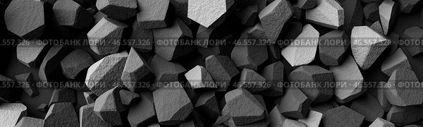 Dark geometric stone background with sharp edges, rough surface texture, abstract 3D rocky pattern, wide web banner, black and white polygonal structure. 3d rendering. Стоковое фото, фотограф Павел Муравьев / Фотобанк Лори