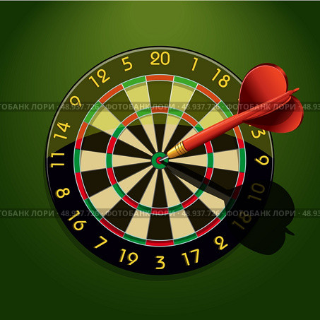 Dartboard with dart in the center concept goal achievement vector illustration. Стоковая иллюстрация, агентство Ingram Publishing / Фотобанк Лори