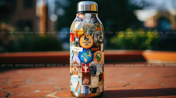 decals metal water bottle ai generated. Стоковое AI-изображение, AI-художник Vectorwin / Фотобанк Лори