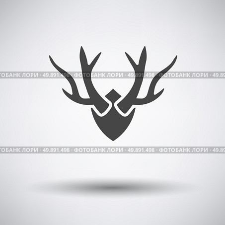 Deer’s antlers  icon on gray background with round shadow. Vector illustration. Стоковая иллюстрация, агентство Ingram Publishing / Фотобанк Лори