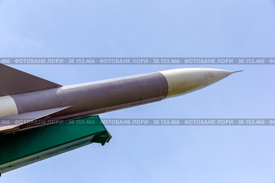 Defense forces weapon. Antiaircraft missles rocket with warhead aimed to the sky. Стоковое фото, фотограф Евгений Ткачёв / Фотобанк Лори