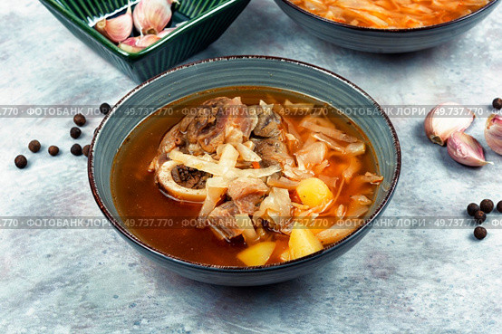 Delicious homemade borscht or soup. Стоковое фото, агентство Ingram Publishing / Фотобанк Лори
