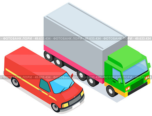 Delivery trucks isolated on white background. Wagons with trailers for transporting goods worldwide. Vehicle for transpportation and shipping. Delivery of parcels by transport. Postal cargo trucks. Vehicle for transpportation and shipping. Delivery of parcels by transport. Postal cargo trucks. Стоковая иллюстрация, агентство Ingram Publishing / Фотобанк Лори