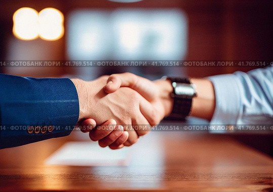 Деловое рукопожатие. Стоковое AI-изображение, AI-художник Сергей Цепелев / Фотобанк Лори
