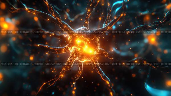 dendrite lighting up neuron ai generated. Стоковое AI-изображение, AI-художник Vectorwin / Фотобанк Лори