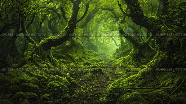 Dense Green Forest With Abundant Trees. Стоковое AI-изображение, AI-художник Данила Большаков / Фотобанк Лори