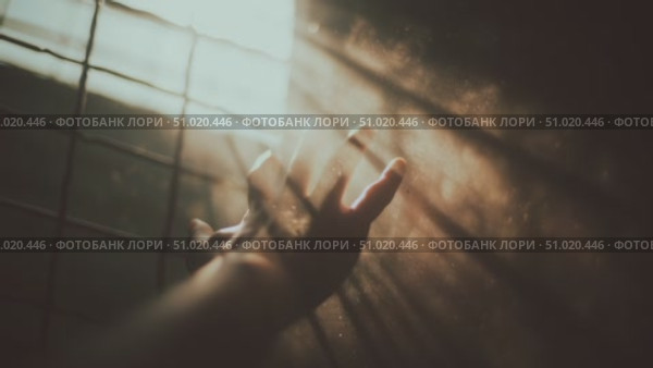 Desperate touch in a dimly lit room filled with dust and light revealing a moment of longing and isolation. Стоковое AI-видео, аниматор Сергей Толмачёв / Фотобанк Лори