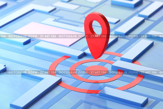 Destination on abstract city map. 3d render. Стоковая иллюстрация, иллюстратор Alexander / Фотобанк Лори