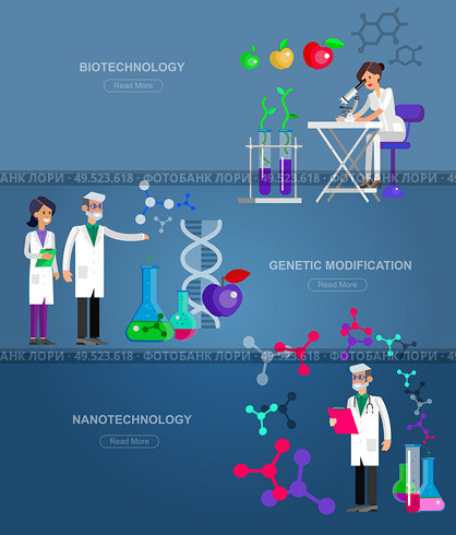 Detailed character men woman scientis, laboratory technician scientis looking through a microscope, Biotechnology scientis, genetic engineering scientis, nanotechnology and genetic modification. Selfie shots family and couples vector. Стоковая иллюстрация, агентство Ingram Publishing / Фотобанк Лори