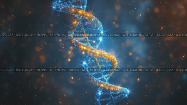 Detailed double helix DNA strand, depicting the molecular structure and genetic makeup, suitable for biology, genetics, and medical research concepts. Стоковое AI-видео, аниматор Ирина Михайличенко / Фотобанк Лори
