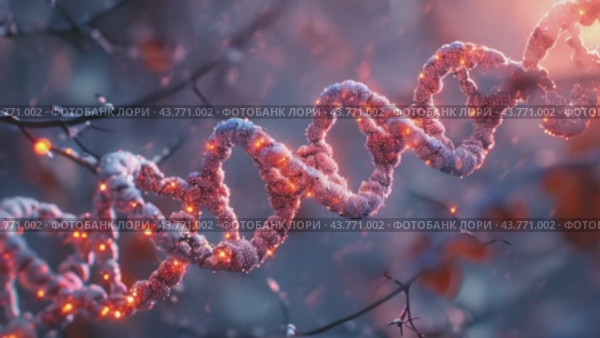 Detailed double helix DNA strand, depicting the molecular structure and genetic makeup, suitable for biology, genetics, and medical research concepts. Стоковое AI-видео, аниматор Ирина Михайличенко / Фотобанк Лори