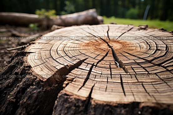 Detailed tree stump texture in forest. Стоковое AI-изображение, AI-художник Иван Рябоконь / Фотобанк Лори