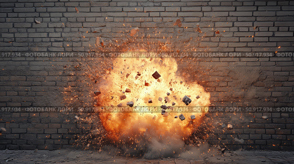detonation wall explosion ai generated. Стоковое AI-изображение, AI-художник Vectorwin / Фотобанк Лори