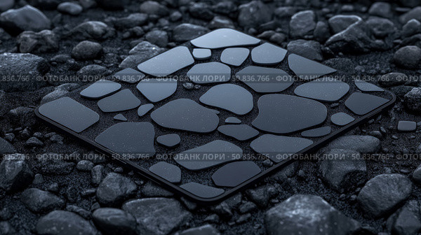 Diamond Cut Aggregate Stone Tile on Gravel Bed, Abstract Floor Covering. Стоковое AI-изображение, AI-художник Данила Большаков / Фотобанк Лори