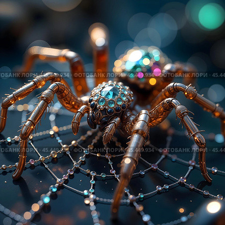Diamond Spider close-up. Стоковое AI-изображение, AI-художник RamA / Фотобанк Лори