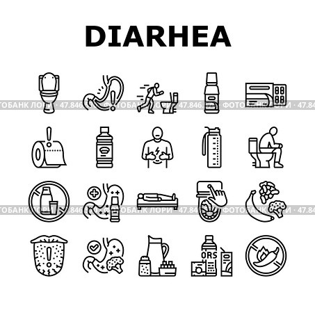 diarrhea causes icons set vector. Стоковая иллюстрация, иллюстратор Vectorwin / Фотобанк Лори
