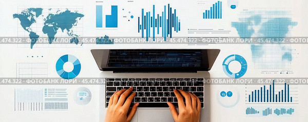 Digital business technologies, handmade on a laptop. View from above. Стоковое AI-изображение, AI-художник Ярославский Максим / Фотобанк Лори