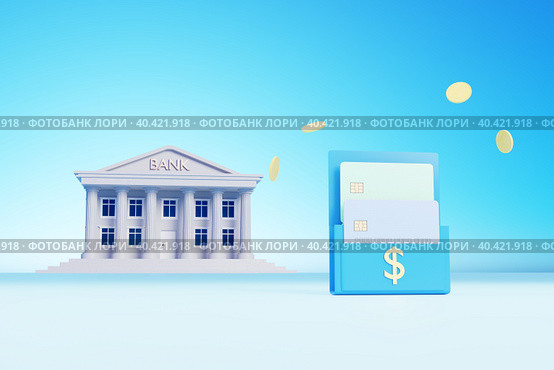 Digital money exchange. Operations in the banking system. Cryptocurrency transactions. Moving coins from bank to bank. Banking services. Keeping money in the bank. Deposit. Стоковая иллюстрация, иллюстратор Alexander / Фотобанк Лори
