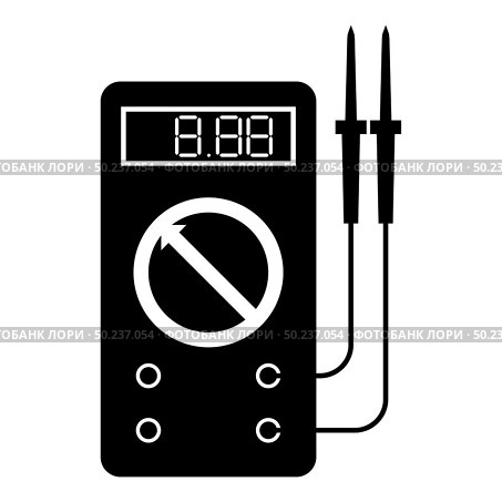 Digital multimeter for measuring electrical indicators AC DC voltage amperage ohmmeter power with probes icon black color vector illustration flat style simple image. Digital multimeter for measuring electrical indicators AC DC voltage amperage ohmmeter power with probes icon black color vector illustration flat style image. Стоковая иллюстрация, агентство Ingram Publishing / Фотобанк Лори