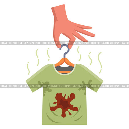 Dirty men's t-shirt with food stain. sweat stains on clothes. Стоковая иллюстрация, иллюстратор Вячеслав Беспутин / Фотобанк Лори